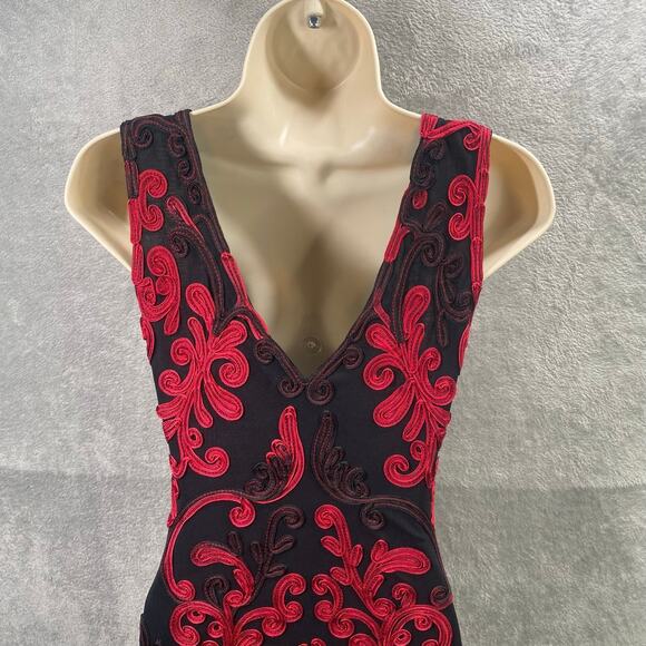 Y2k Midi Dress Size 8 Black Red Floral Embroidered Fairy Grunge Whimsigoth Party - Picture 8 of 16